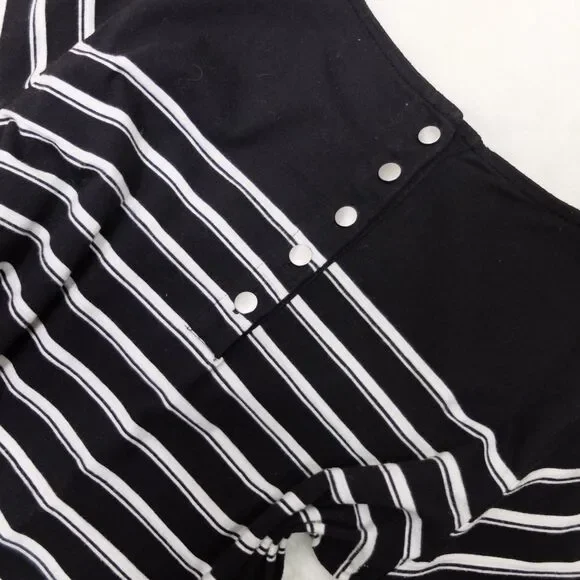 Liz Claiborne Black White Back Button 3/4 Sleeve Top Size Large - Picture 5 of 6